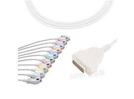 A2028-EE1 GE Healthcare 호환 EKG 케이블 DB-15 커넥터 4.7KΩ AHA 클립
